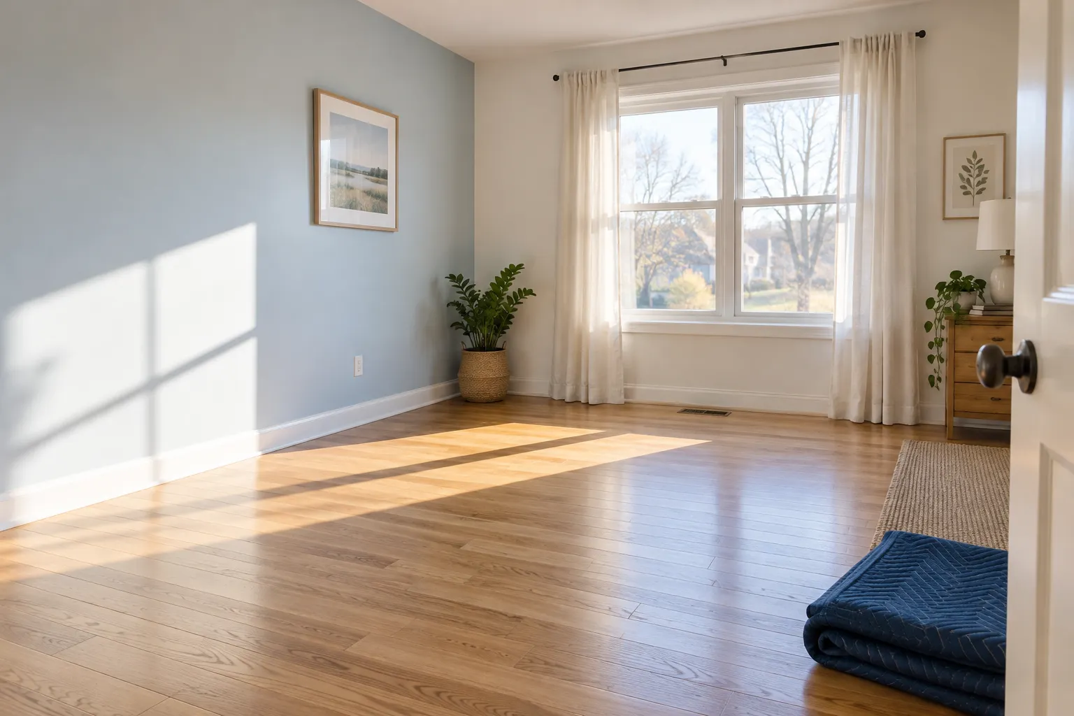 Freshly cleared bedroom after a mattress pickup